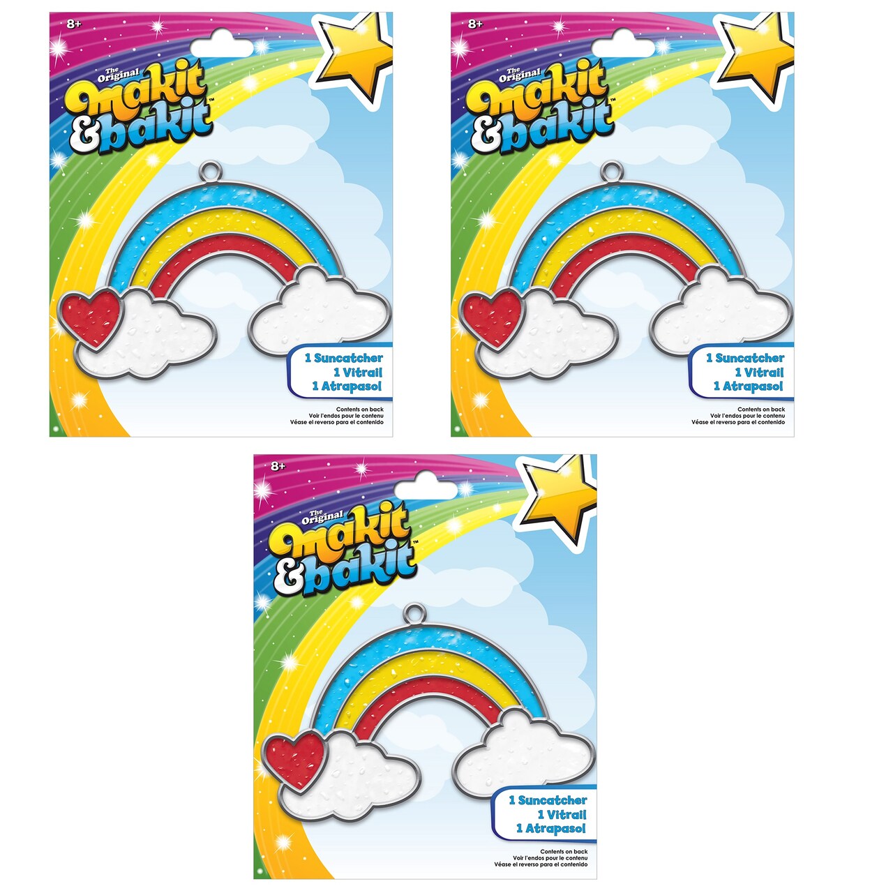 Multipack of 3 - Colorbok Makit & Bakit Suncatcher Kit-Rainbow W/Clouds